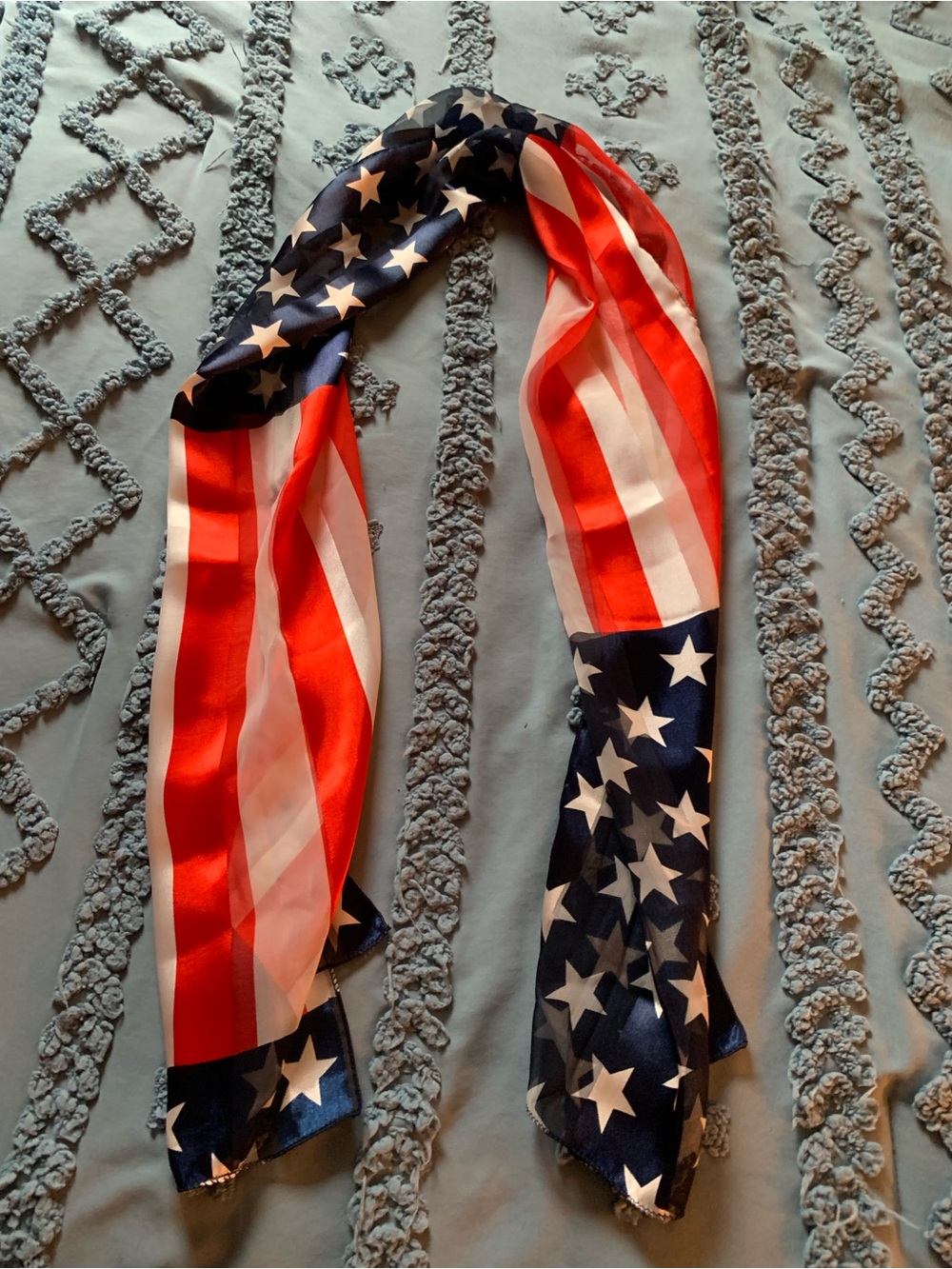 Silky Patriotic Flag Print Lightweight Women's Scarf - Red, White & Blue